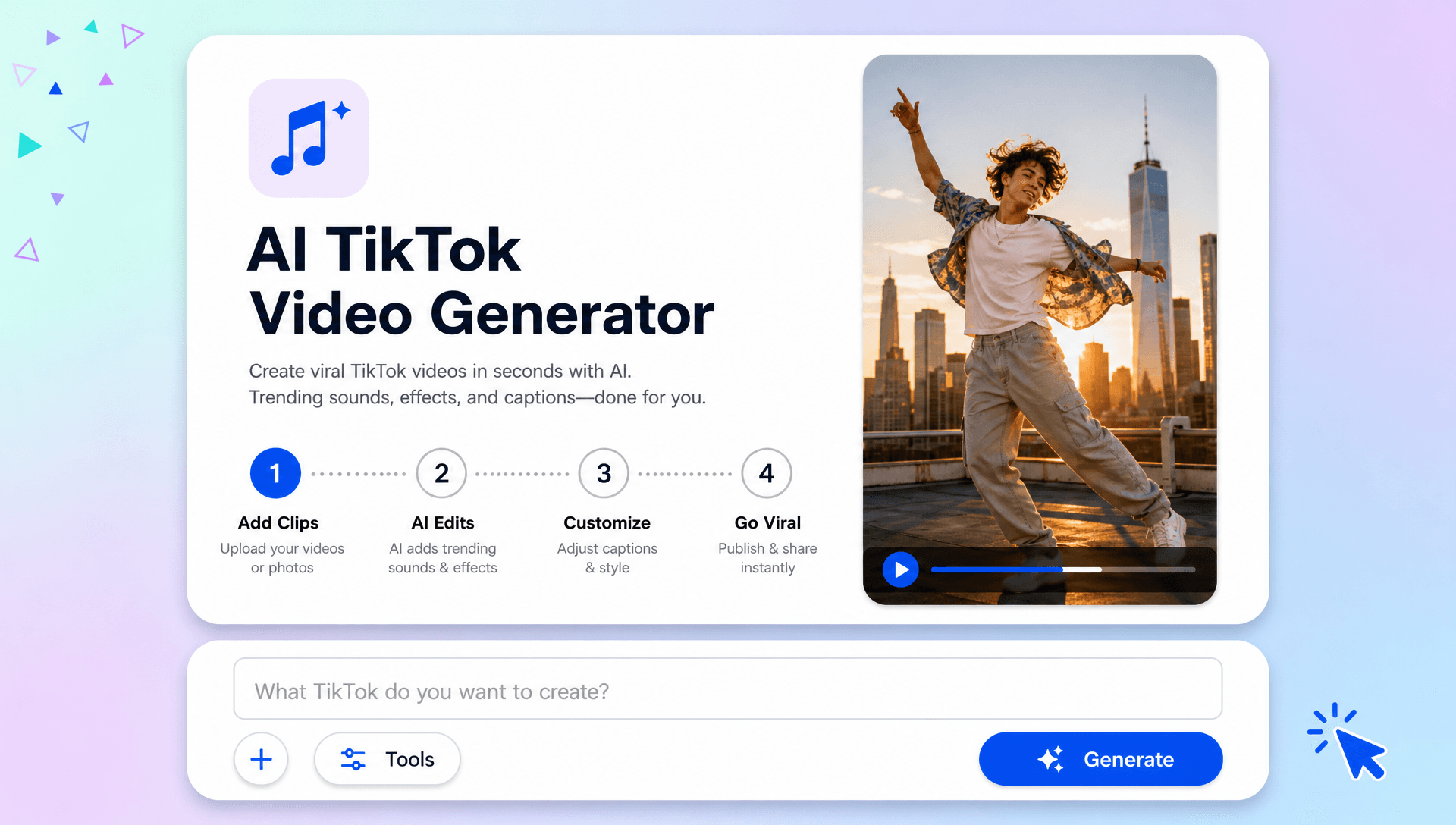 AI TikTok Video Generator – Create Viral Short Form Videos for TikTok. AI TikTok Video Generator – Create Viral Short Form Videos for TikTok.